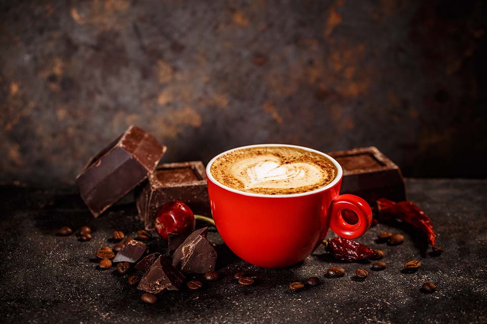 Hot chocolate in red mug