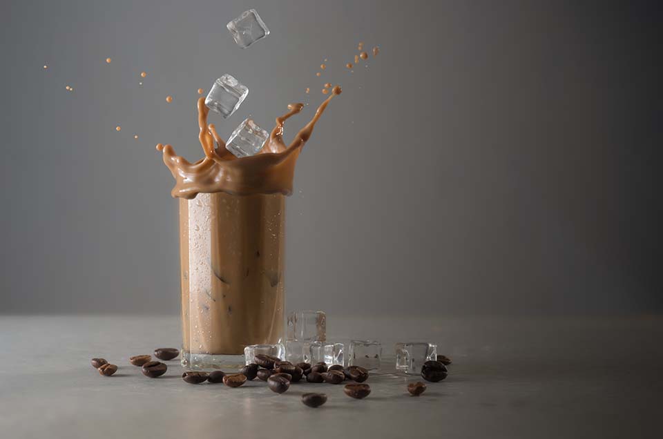 Iced coffee with spilled ice