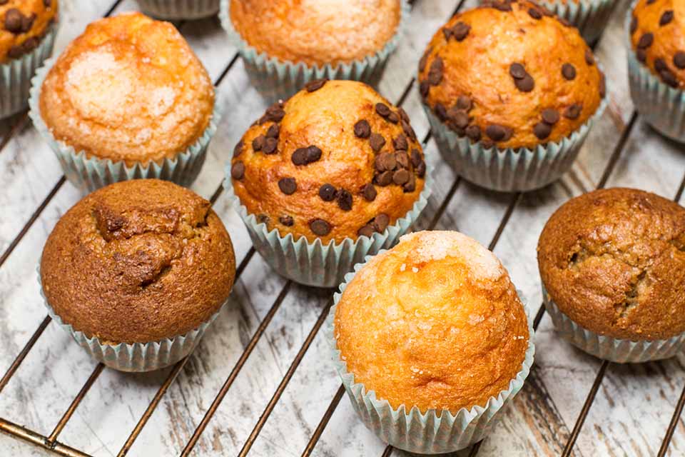 Assorted muffins on cooling tray